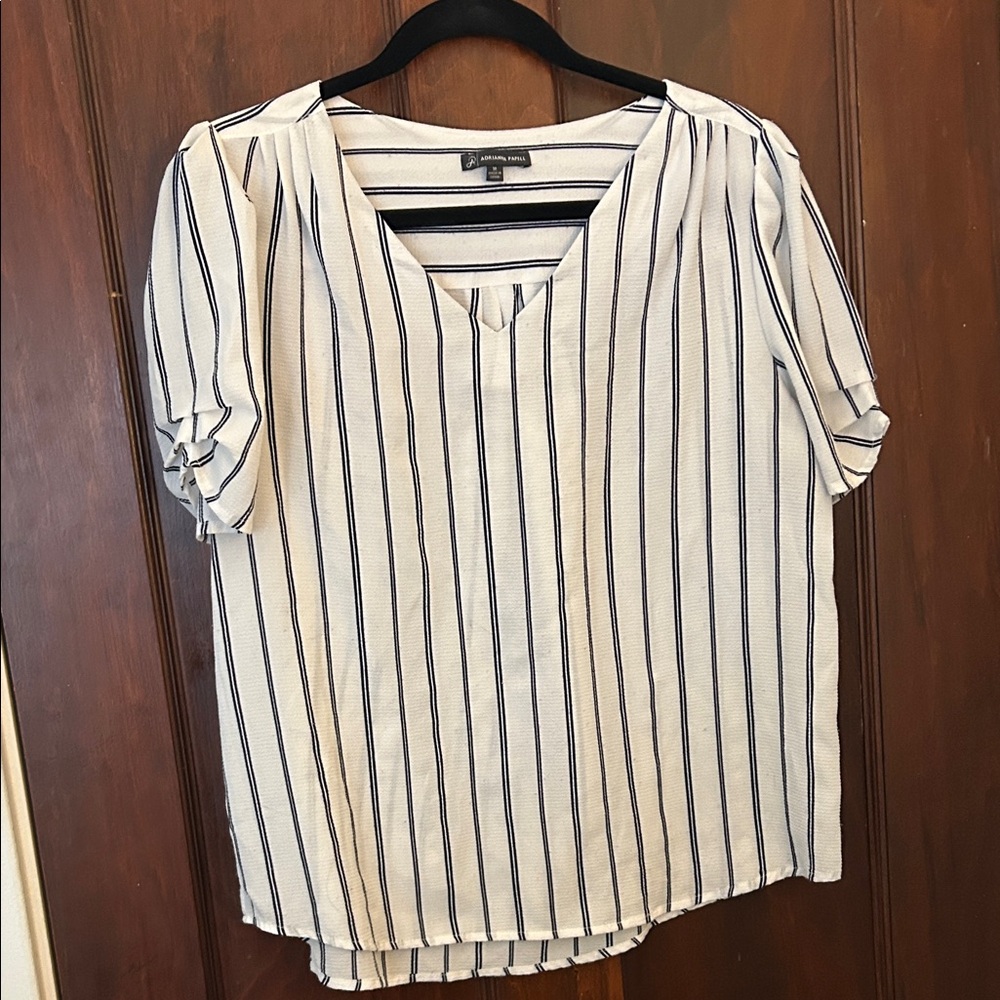 Adrianna Papell blue and White Striped Blouse medium
